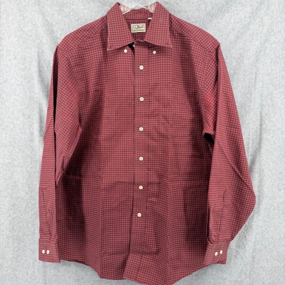 LL Bean Mens 2 Pack Button Down Shirts Medium Red Blue Grid Cotton OMT78 - Picture 4 of 9